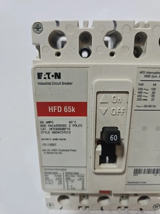Автоматический выключатель Eaton HFD3060BP10 60A 480V, 600VAC/250VDC 65K Circuit