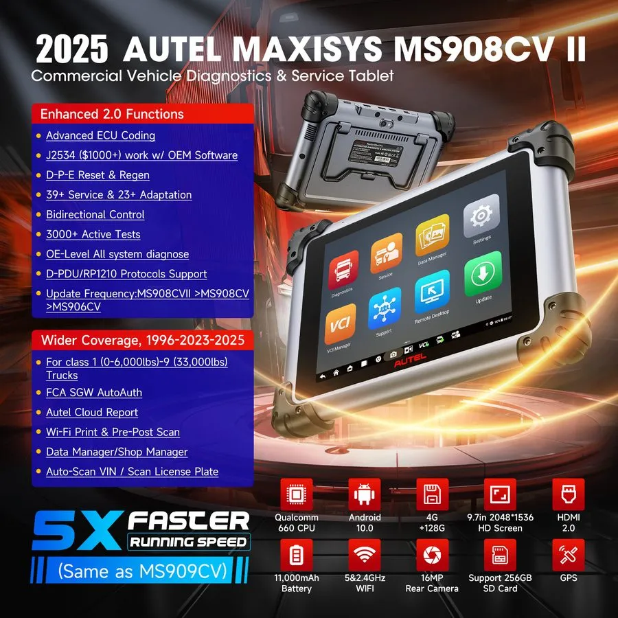 Диагностический сканер 2026 Autel MaxiSys MS908CV II Professional Heavy Duty Sca