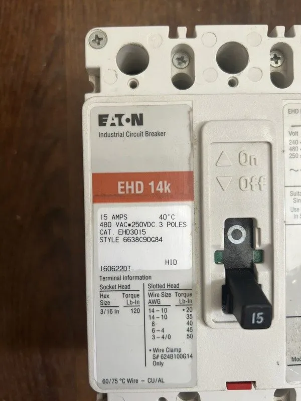 Автоматический выключатель EATON CUTLER HAMMER EHD3015 15A 3-POLE 480V F-FRAME C