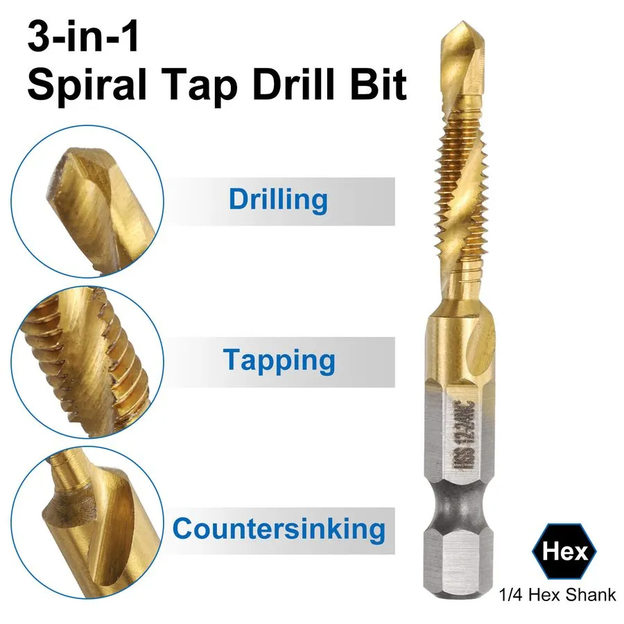 Режущий инструмент Combination Drill and Tap Set, HSS Titanium Thread Taps 6-32N — фото лота 2