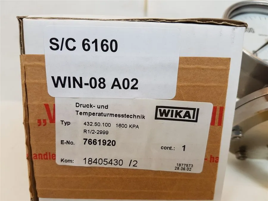 Трубопроводная арматура Wika 432.50.100 Tantalum Diaphragm Pressure Gauge 1600kp