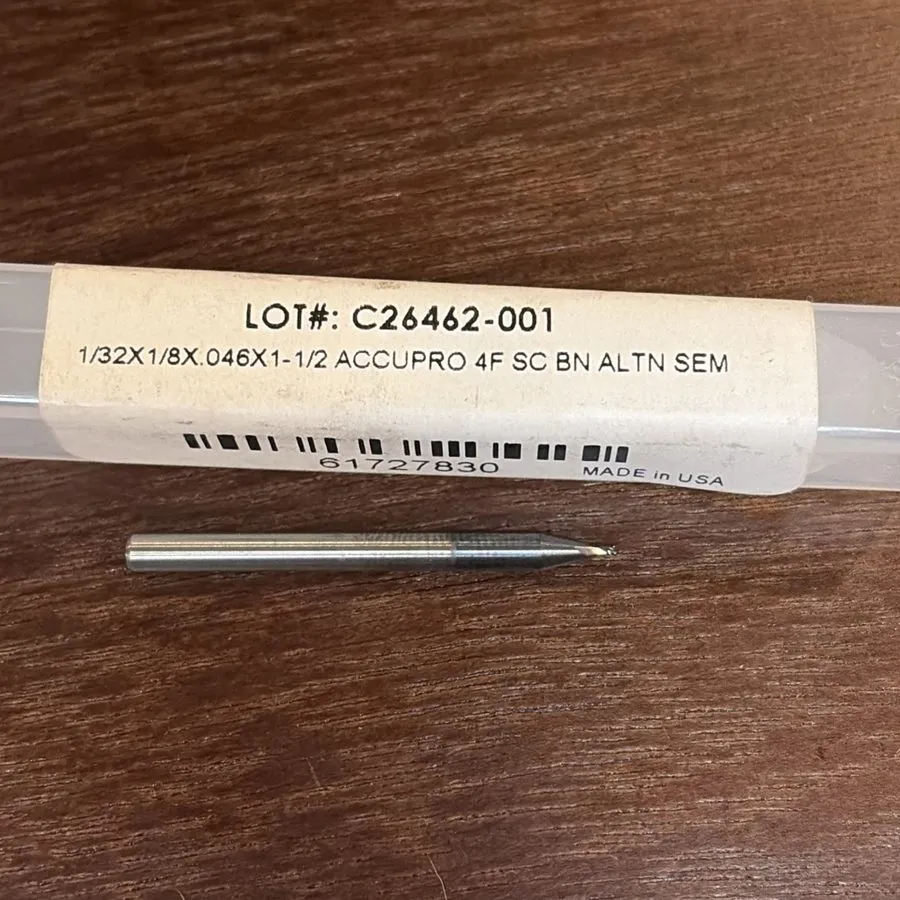 Режущий инструмент Accupro 61727830 1/32" Solid Carbide Ball End Mill 4 Flute Al — фото лота 1