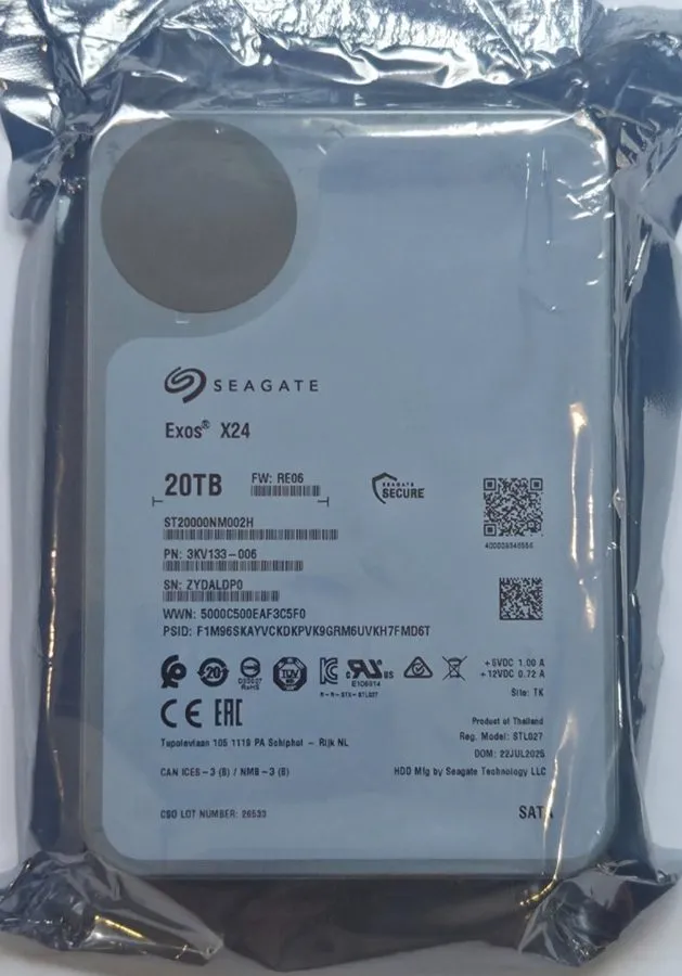 Жёсткий диск Seagate EXOS X24 20TB SATA 6Gb/s ISE 3.5inch Hard drive ST20000NM00 — фото лота 1