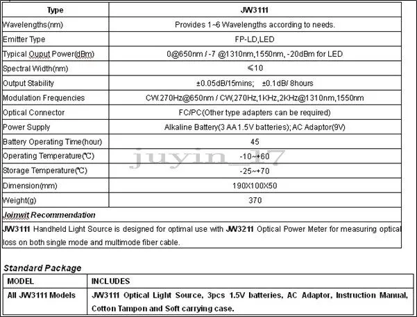 Тестер Portable Optical Light Source Meter Tester JW3111 850/1300/1310/1550NM ns