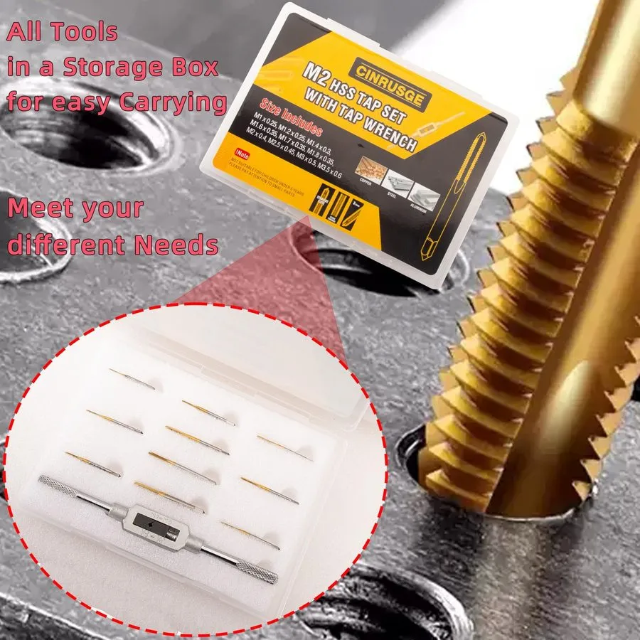 Режущий инструмент Micro Metric Tap Set Wrench M1M3.5 TiCoated M2 HSS Thread Han — фото лота 2