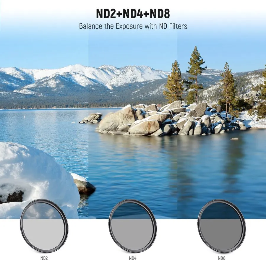 Объектив NEEWER 72mm ND2/4/8 UV CPL FLD Filter Kit, Hood, Caps, Pouch, Cleaning  — фото лота 1