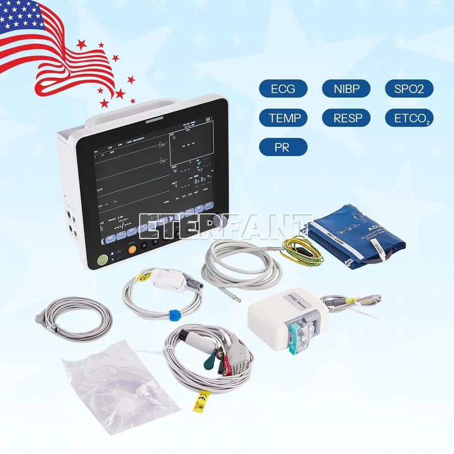 Монитор пациента 12" Patient Monitor ICU CCU Vital Sign Hospital 6Parameters, Op — фото лота 2