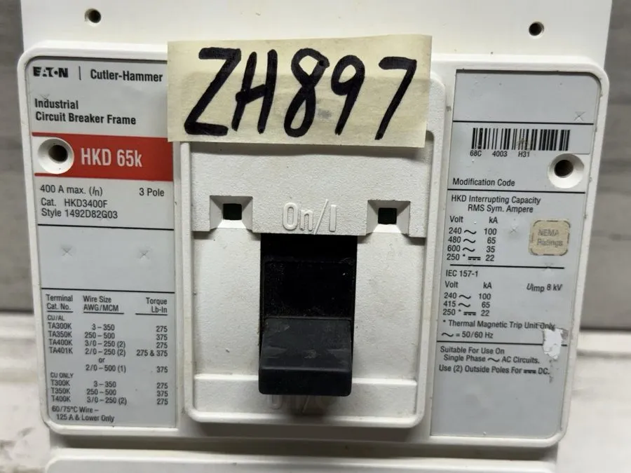 Автоматический выключатель EATON HKD 480V 65K HKD3400F 3 POLE 250 AMP TRIP CIRCU — фото лота 4