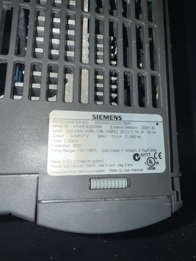 Частотный преобразователь Siemens 6SE6420-2UC22-2BA1 MICROMASTER420 without filt — фото лота 1