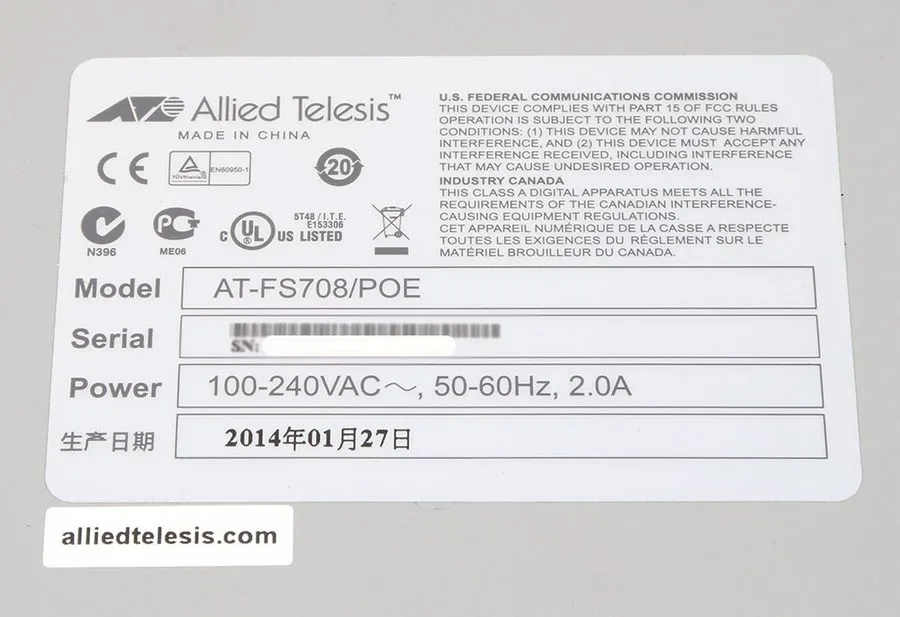 Коммутатор Allied Telesis AT-FS708/POE Unmanaged Fast Ethernet 8-port 10/100TX S — фото лота 1