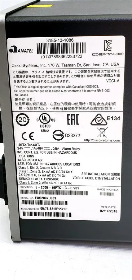Коммутатор Cisco IE 2000 16PTC-G-E Industrial Ethernet Switch 16 Port FE 2x GE P — фото лота 2
