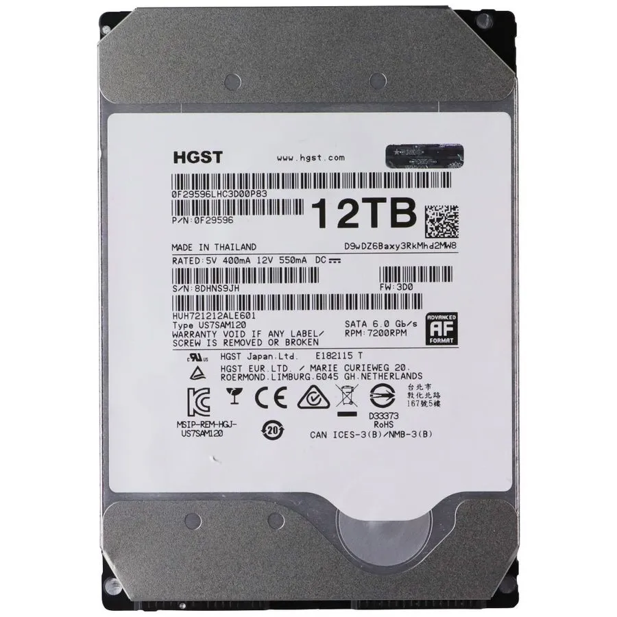 Жёсткий диск HGST Ultrastar He12 12TB 7.2K RPM SATA 6Gb/s 3.5" Hard Drive HUH721