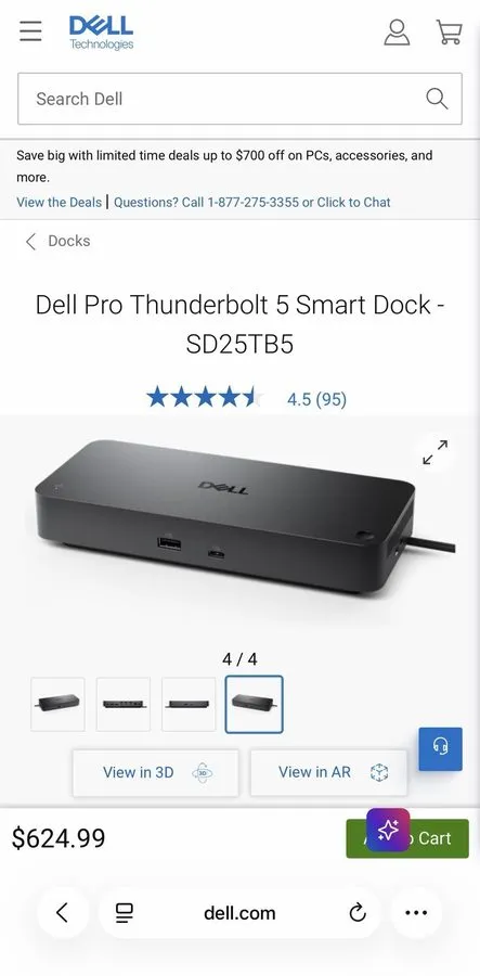 Док-станция Dell SD25TB5 Pro 300W 12-Port USB-C Thunderbolt 5 Smart Dock