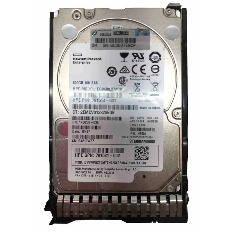 Жёсткий диск 781577-001 781514-001 HP HPE EG0600JEMCV 600GB 12Gbps 10K SFF 2.5" 