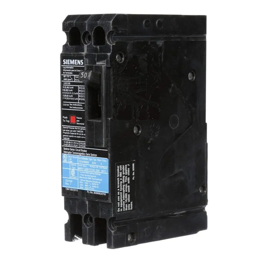 Автоматический выключатель Siemens ED42B050 50 Amp 2 Pole 480VAC Type ED4 Sentro