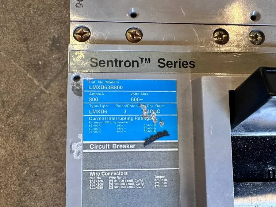 Автоматический выключатель SIEMENS SENTRON SERIES 800 AMP CIRCUIT BREAKER 600 VA