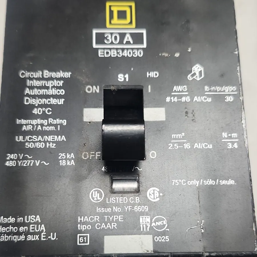 Автоматический выключатель Square D EDB34030 Circuit Breaker 30A 3-Pole 480V AC  — фото лота 1