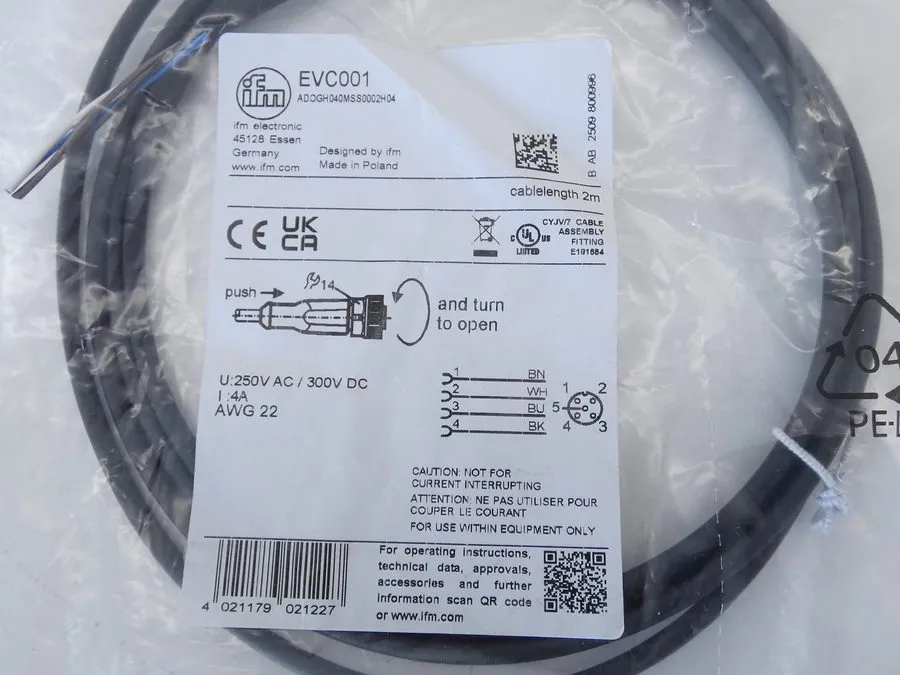 Соединительный кабель IFM EVC001 M12 Female Cordset 2M ADOGH040MSS0002H04