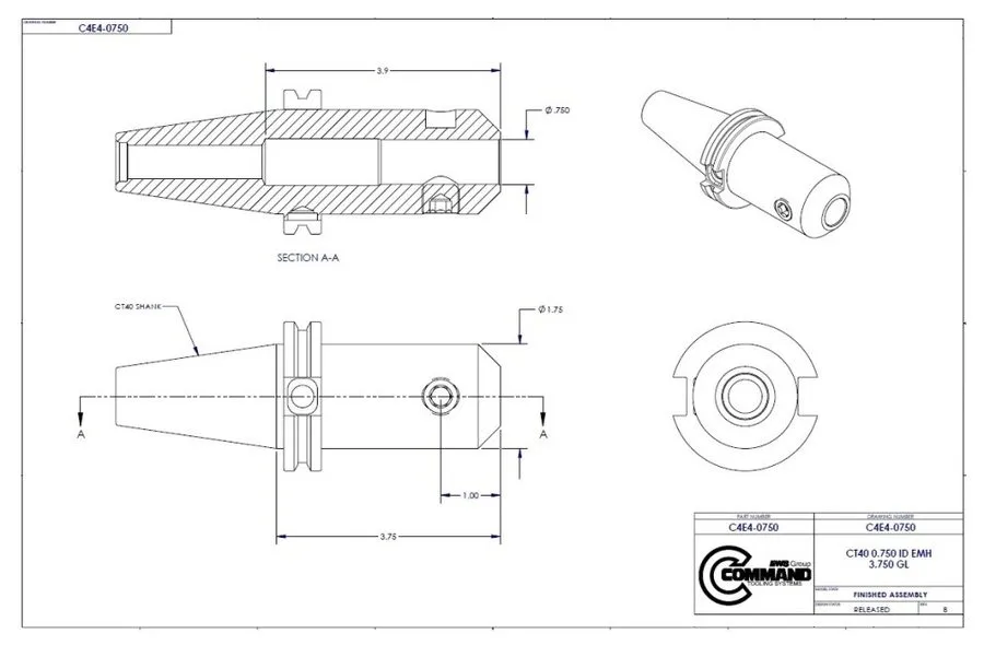 Режущий инструмент Command CAT40 3/4" .750" End Mill Tool Holder C4E4-0750 4" Ga — фото лота 2
