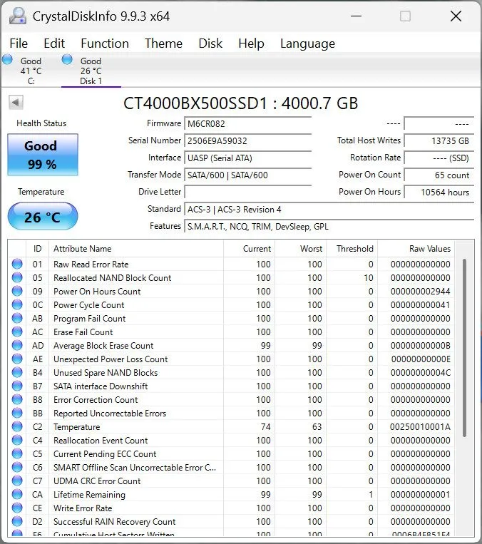 SSD-накопитель Crucial by Micron BX500 4TB SATA SSD CT4000BX500SSD1 SMART Clean 
