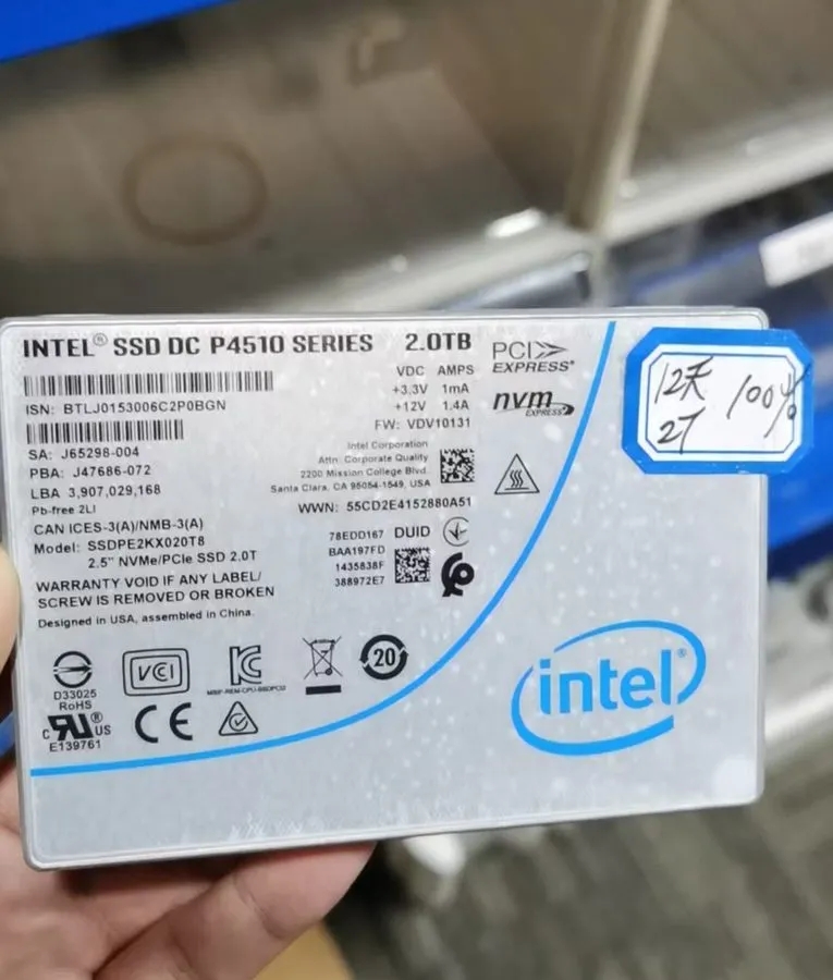 SSD-накопитель Intel P4510 2TB PCIe Gen3 x4 NVMe U.2 2.5" Enterprise SSD SSDPE2K
