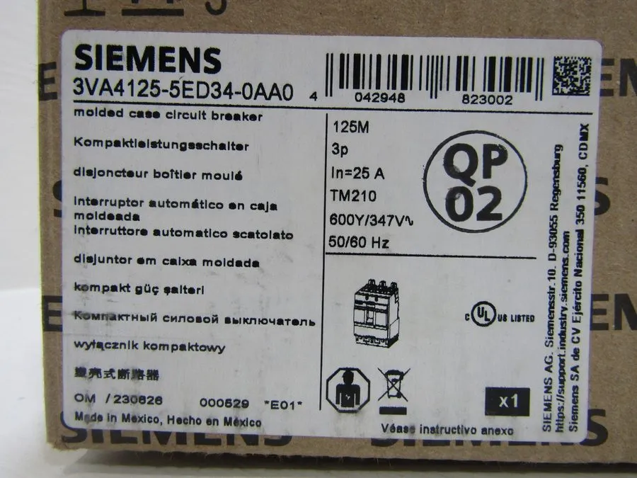 Автоматический выключатель 3VA4125-5ed34-0AA0 SIEMENS 3 POLE 25 AMP BOLT-ON CIRC