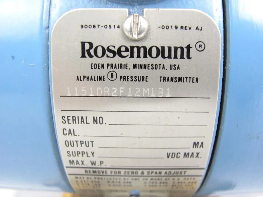 Датчик давления ROSEMOUNT 1151-DR2F12M1B1 Alphaline PRESSURE TRANSMITTER Cal. 0- — фото лота 3