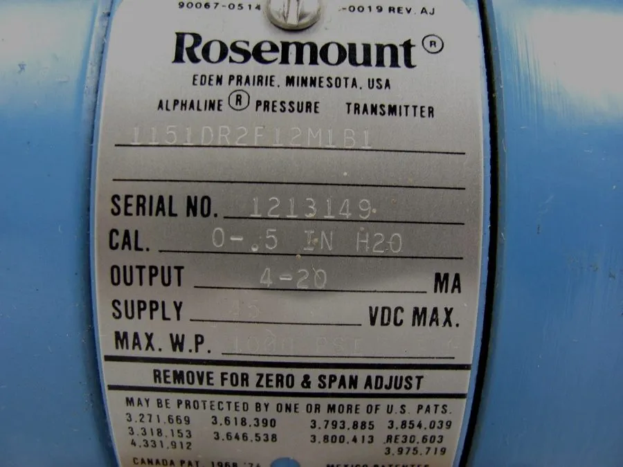 Датчик давления ROSEMOUNT 1151-DR2F12M1B1 Alphaline PRESSURE TRANSMITTER Cal. 0- — фото лота 4