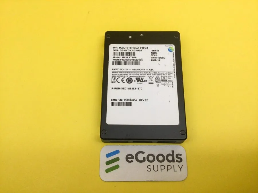 MZ-ILT7T6A EMC Samsung PM1643 7.68TB SAS 12Gb/s 2.5in SSD 118000634