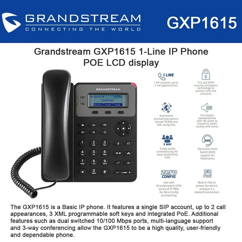 IP-телефон Set Grandstream Small Business 1-LIne IP Phone with PoE LCD GXP1615