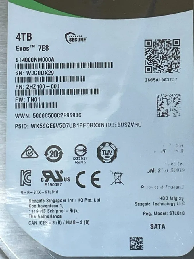 Жёсткий диск Seagate Exos ST4000NM000A 4TB 7E8 7.2K 6Gb/s 256MB 3.5" 2HZ100 SATA