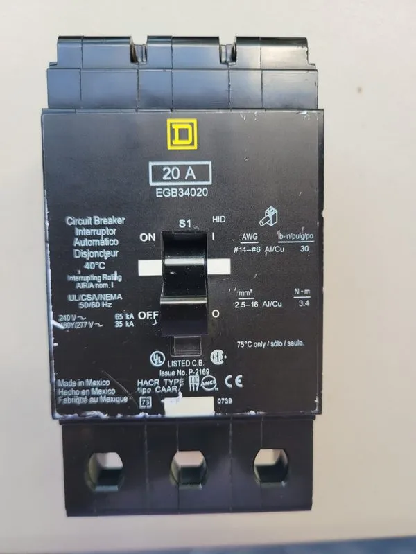 Автоматический выключатель Square D EGB EGB34020LC 3 Pole 20 Amp 480v Circuit Br