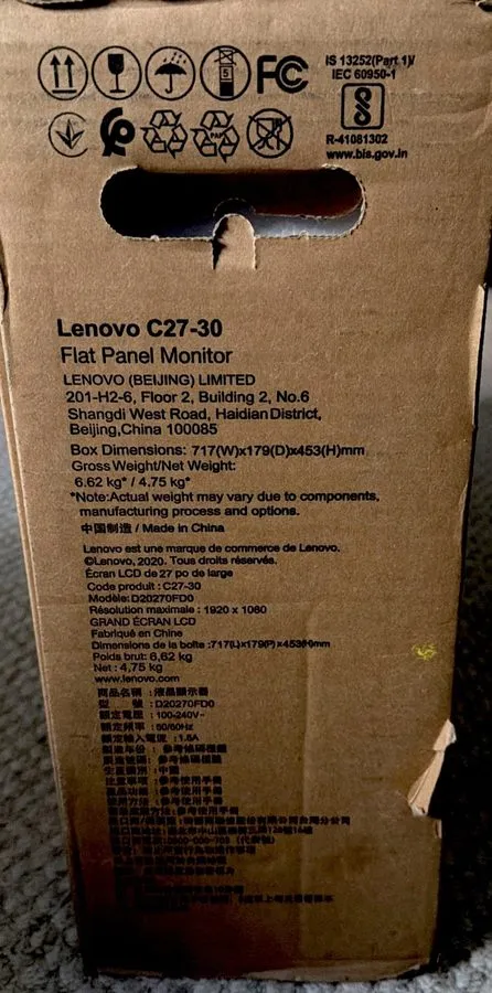Монитор Lenovo ThinkVision C27-30 27 inch Widescreen LCD Monitor LED AMD FreeSyn — фото лота 1