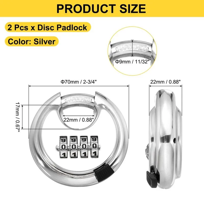 Такелажная скоба Combination Disc Padlock, (3/8" Shackle, Silver) 4-Digit Code L — фото лота 2