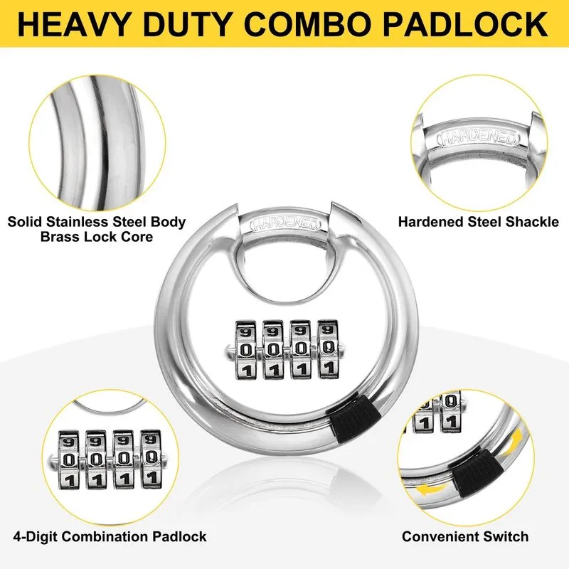 Такелажная скоба Combination Disc Padlock, (3/8" Shackle, Silver) 4-Digit Code L — фото лота 3