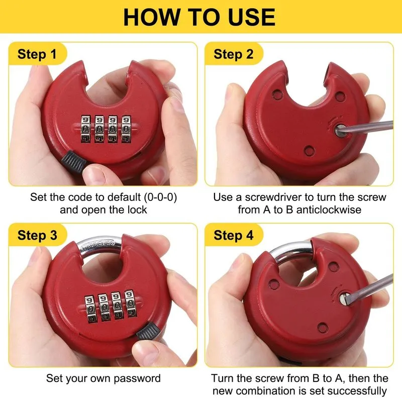 Такелажная скоба Combination Disc Padlock, (3/8" Shackle, Silver) 4-Digit Code L — фото лота 4
