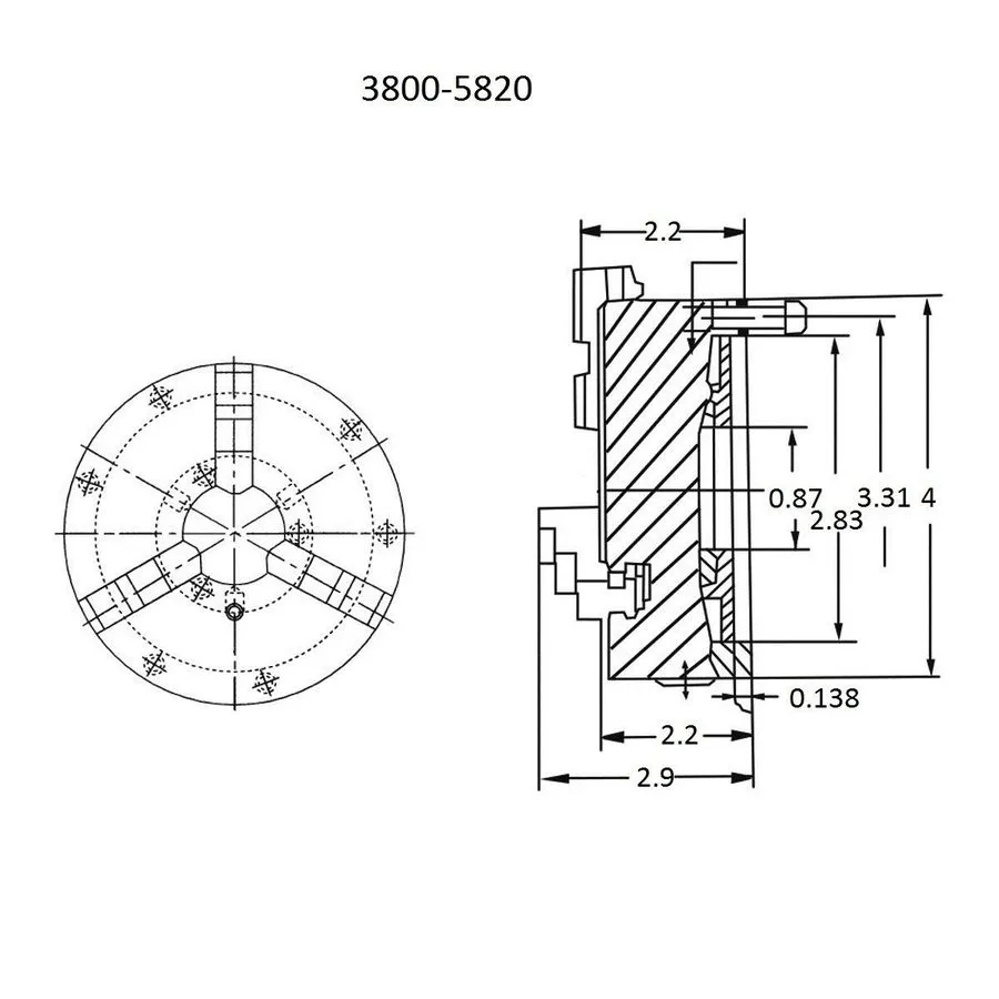 Режущий инструмент VERTEX 4" 3-JAW FRONT MOUNT LATHE CHUCK 2 SETS OF JAWS (3800- — фото лота 1