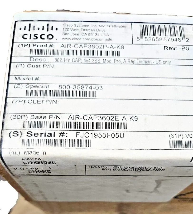 Точка доступа Wi-Fi Cisco Aironet 3602P Wireless Access Point AP AIR-CAP3602P-A-