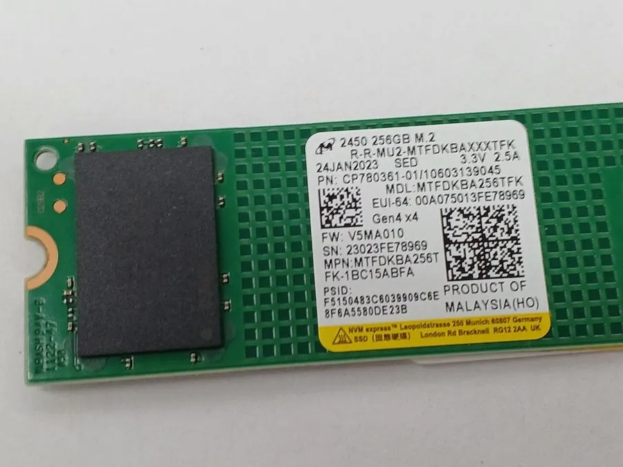 SSD-накопитель Micron 2450 256GB M.2 2230 PCIe 4.0 Gen4 x4 SSD MTFDKBA256TFK