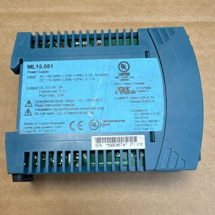 Блок питания Puls Power Supply, 100/240V AC, 5/5.5V 15 W, 3 A, DIN Rail ML15.051