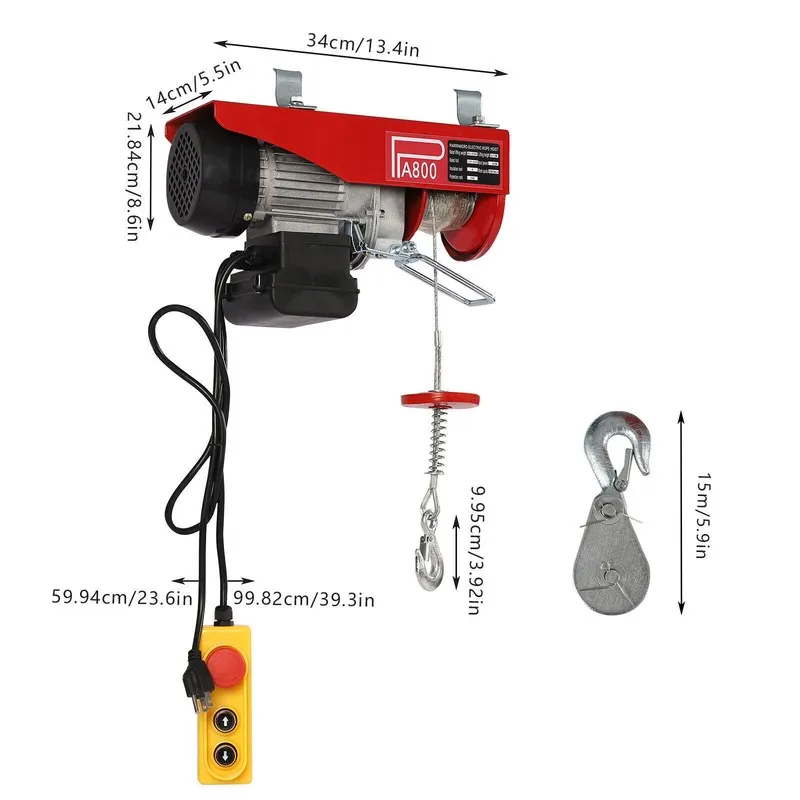 Таль Electric Hoist Winch Lifting Crane Garage Lift Crane+Remote Control 800kg/1