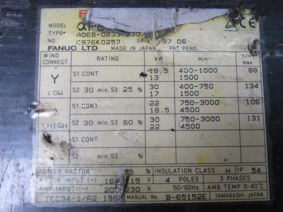 Шпиндель FANUC AC SPINDLE MOTOR A06B-0833-B307