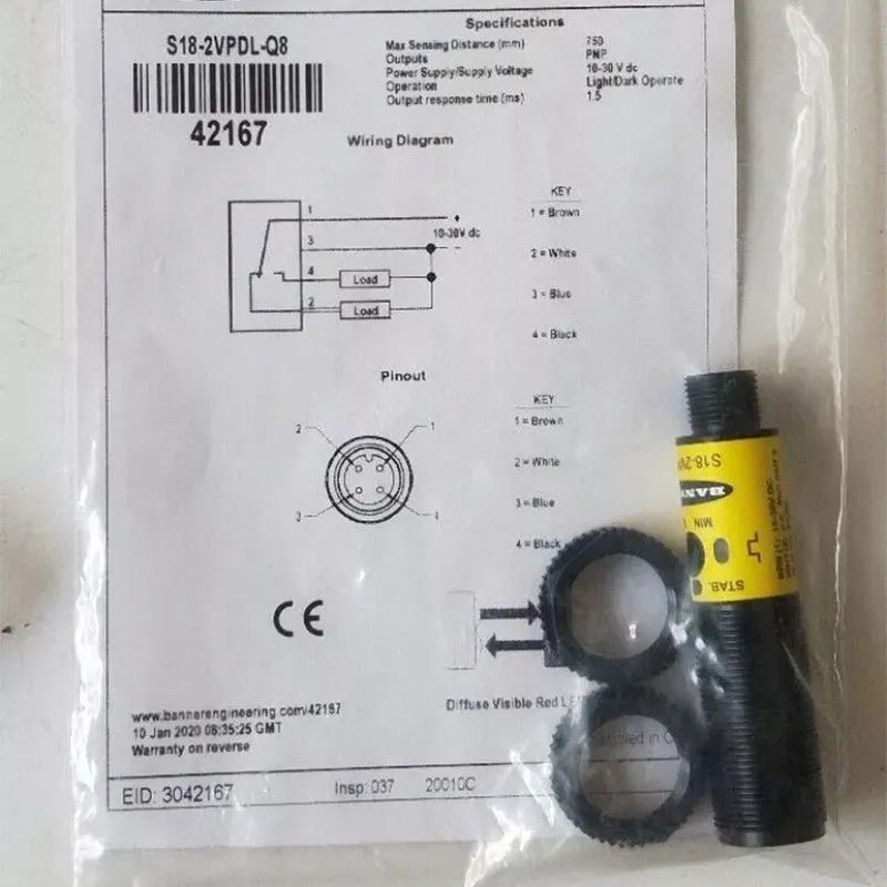 Фотоэлектрический датчик Banner S18-2VPDL-Q8 Diffuse Photoelectric Sensor 10-30V