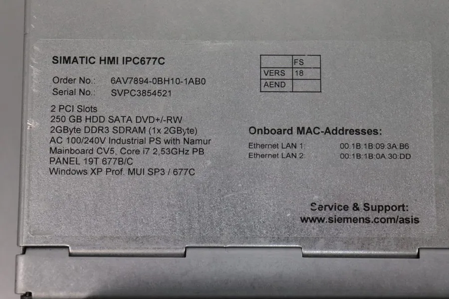 Промышленный компьютер Siemens HMI IPC677C Panel A5E02713398 A02 6AV7894-0BH10-1 — фото лота 1