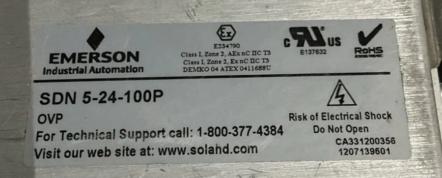 Блок питания Emerson SolaHD SDN 5-24-100P Power Supply 24VDC 5A 120W DIN Rail Mo