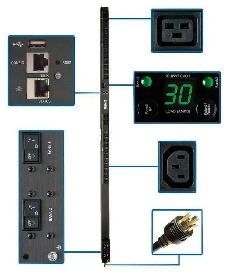 Блок розеток PDU Tripp Lite PDUMV30HVNETLX 1-Phase Switched PDU 5/5.8kW 24-Outle — фото лота 2