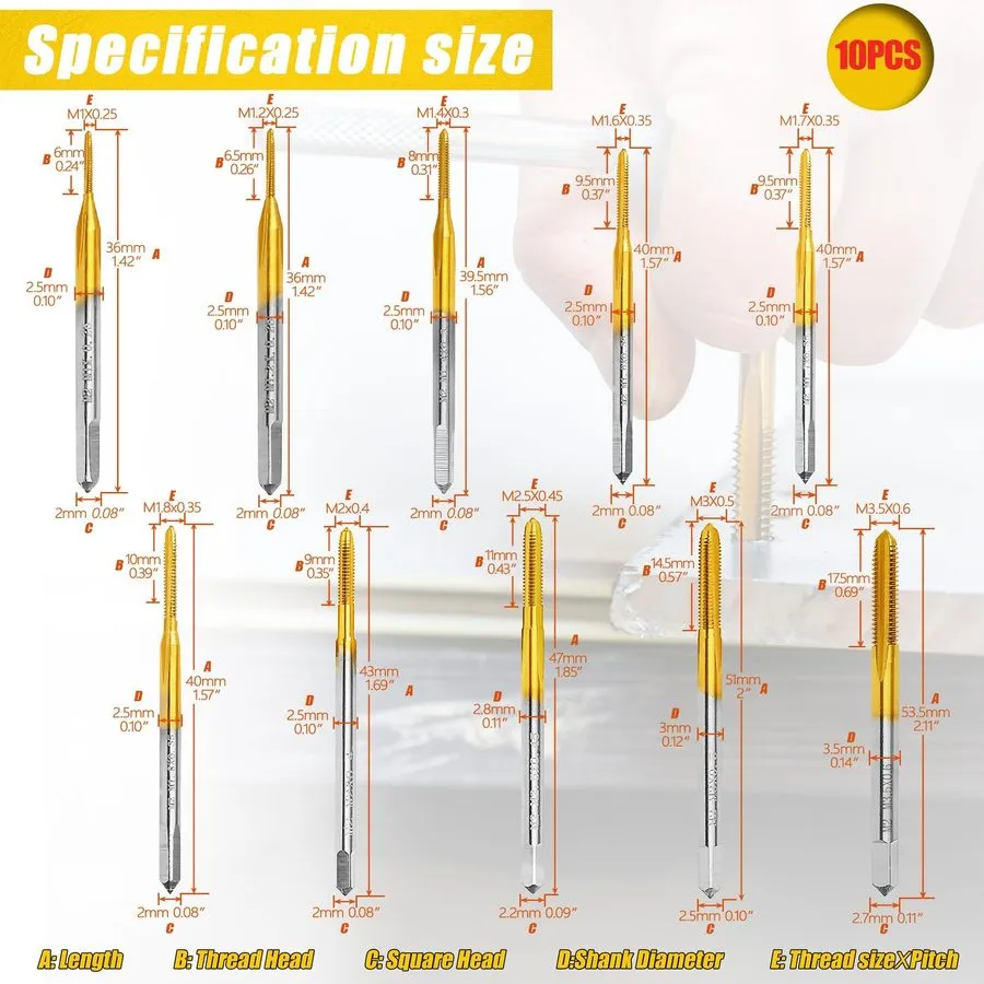 Режущий инструмент SMJXTOP Micro Metric Taps Bits Set with Tap Wrench,M1-M3.5 Mi