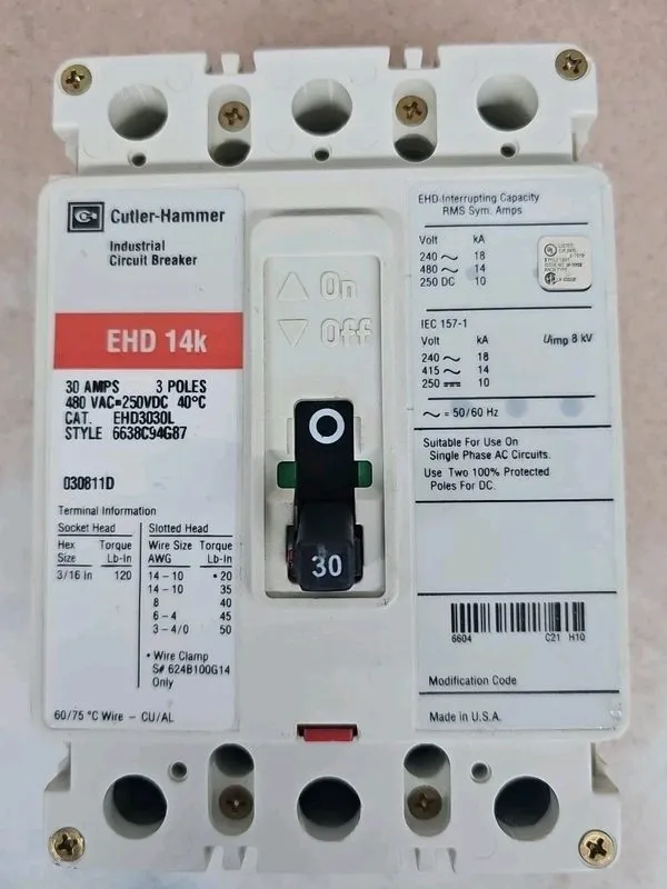 Автоматический выключатель 1 Eaton EHD3030L 30A Circuit Breaker EHD 14K 3P 480V  — фото лота 1