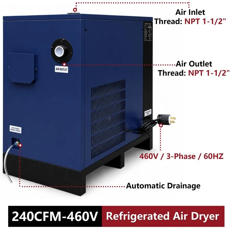 Компрессор 240CFM 3PHASE 460V Refrigerated Air Dryer для 50HP-460V Rotary Air Co — фото лота 2