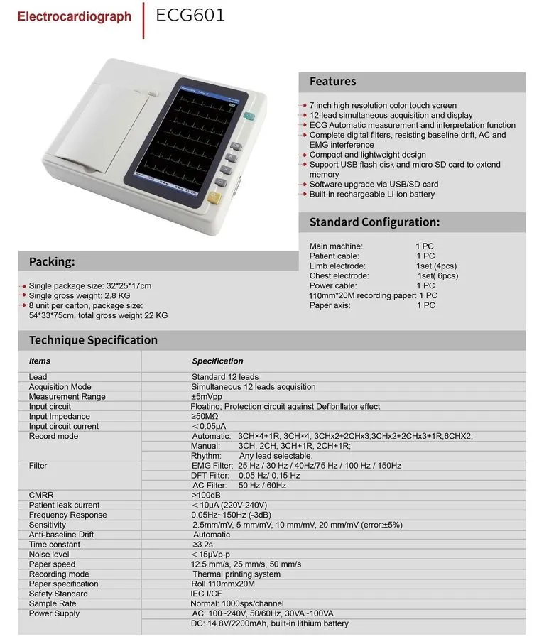 Электрокардиограф 6 Channel 12 Lead 7-Inch Touch Screen ECG Machine with PC Soft — фото лота 1
